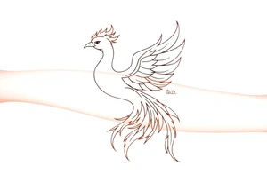 large fiery phoenix surrounded by fire. with a crown of fire flapping wings with a flaming tail tattoo idea
