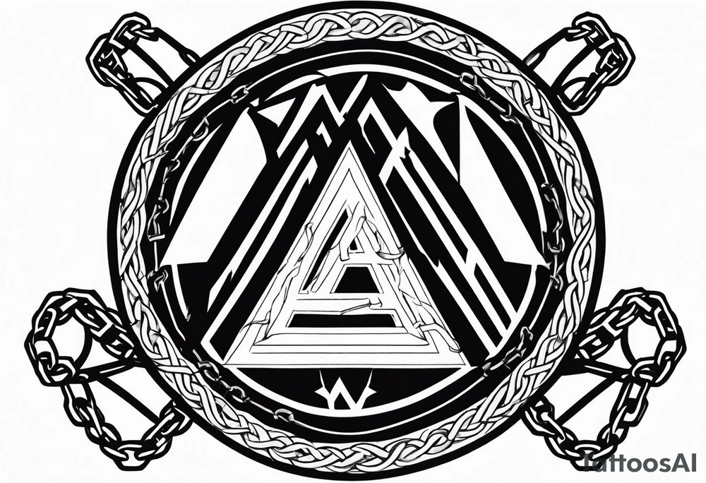 Valhalla sword shield axe barbed wire chains valknut tattoo idea