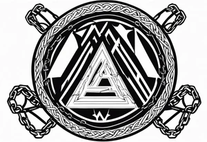 Valhalla  sword shield axe barbed wire chains valknut tattoo idea