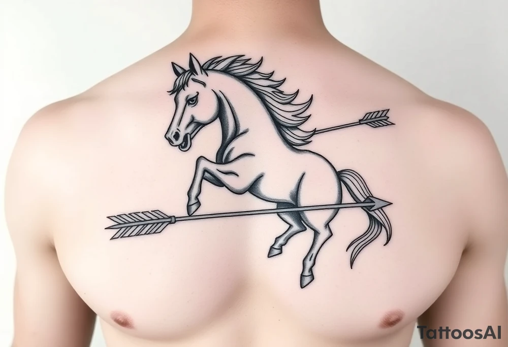 chest japan theme horse and arrow tattoo idea