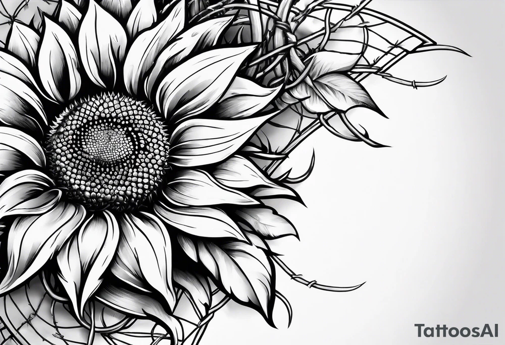 Sunflower and barbed wire half sleeve tattoo idea