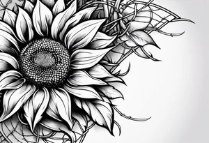 Sunflower and barbed wire half sleeve tattoo idea