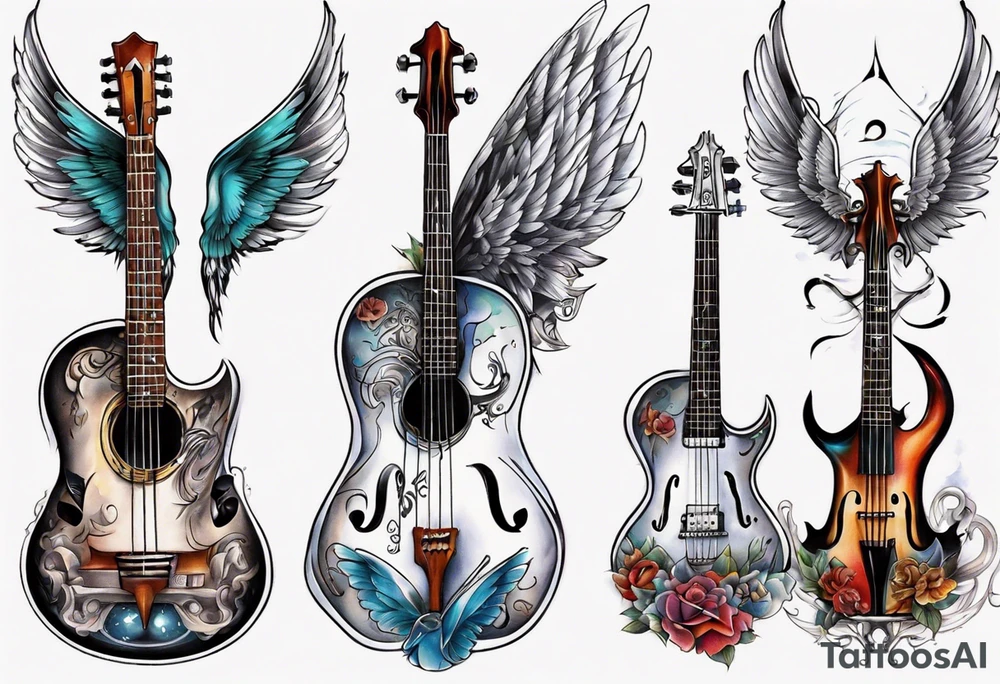 CROSSEED GUITAR AND VIOLIN WITH WINGS tattoo idea