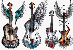 CROSSEED GUITAR AND VIOLIN WITH WINGS tattoo idea