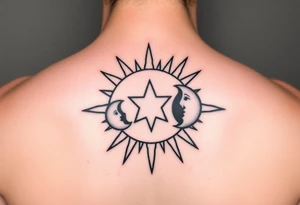 Cute sun, star and moon with three images and each one can be filled in black by three sisters tattoo idea
