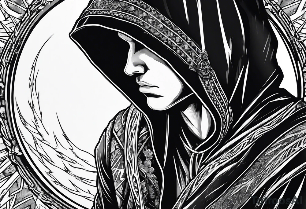 Hooded figure with a ring of lightning tattoo idea