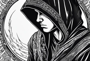 Hooded figure with a ring of lightning tattoo idea