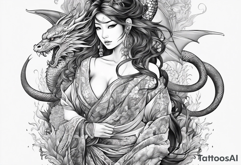 fit in one sheet full body warrior nymph with dragon tattoo idea