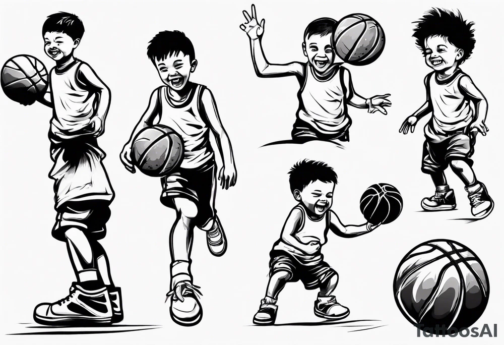 little kid playing basketball tattoo idea