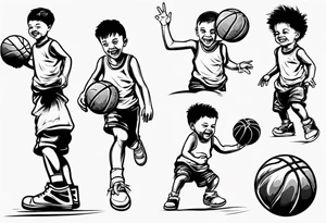 little kid playing basketball tattoo idea