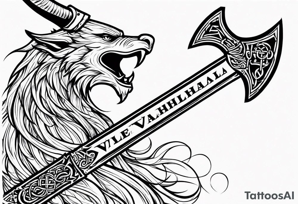 Valhalla sword dragon head axe viking church tattoo idea