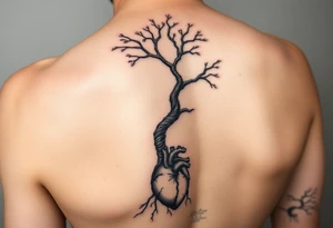 DNA TREE trunk with roots with anatomical heart in bottom tattoo idea