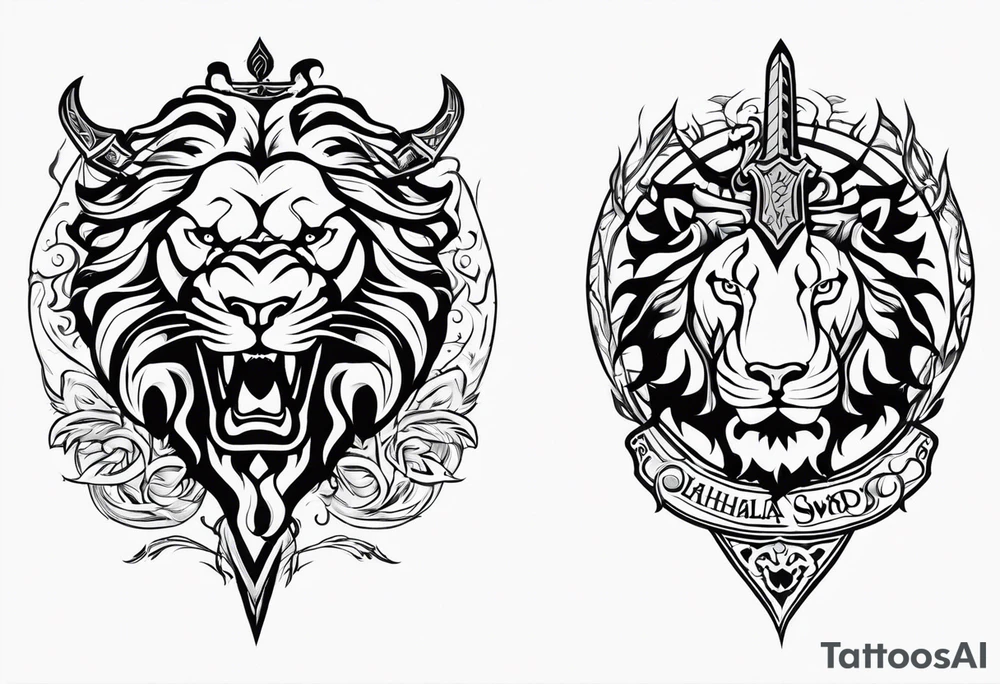 Valhalla sword shield lion dragon tattoo idea