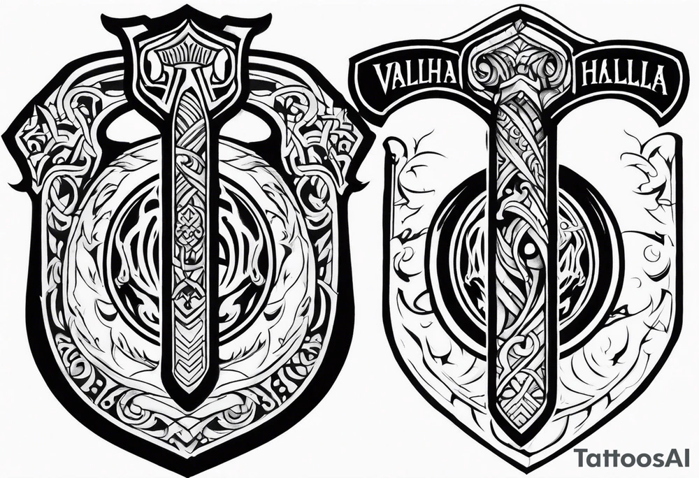 Valhalla sword shield axe tattoo idea