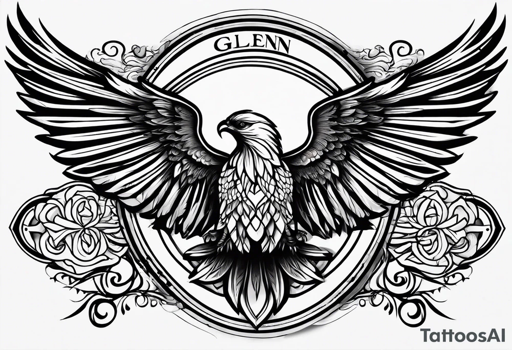Simple tattoo with the word Glenn on a banner and wings tattoo idea