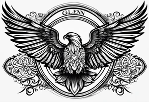 Simple tattoo with the word Glenn on a banner and wings tattoo idea