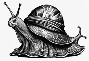 Snail wearing a pirate hat on its shell tattoo idea