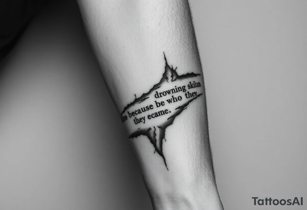 Ripped human skin drowned in sorrow because of who they became tattoo idea