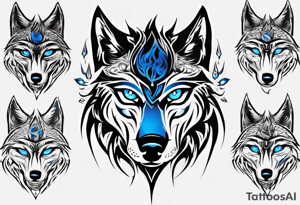 Dark wolf with blue eyes tattoo idea