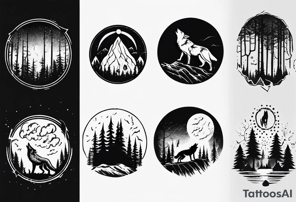 thunderstorm over a forest with a wolf howling on drums tattoo idea thunderstorm over a forest with a wolf howling on drums tattoo idea