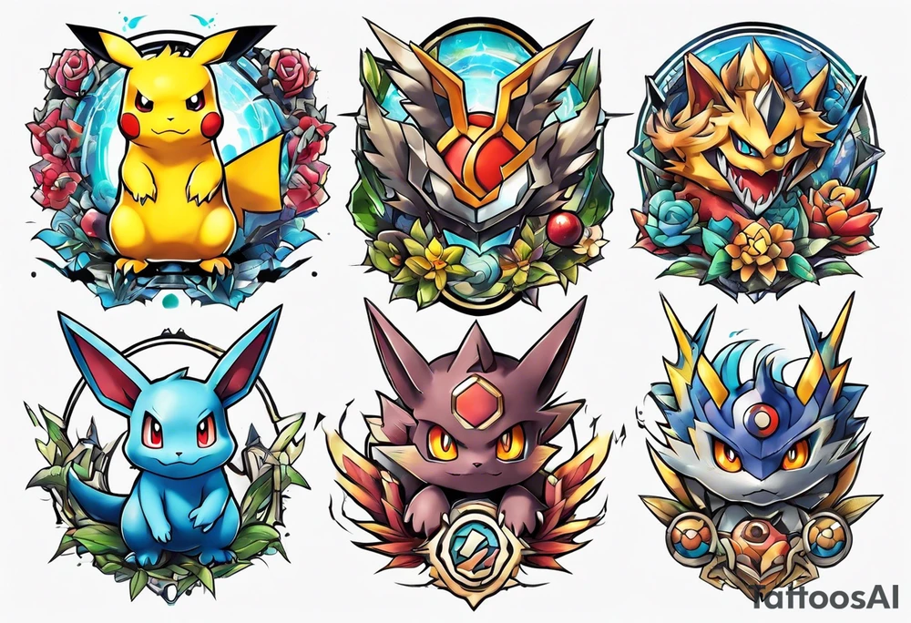 small pokemon x digimon tattoo idea