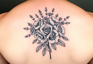 vintage bouquet of wild roses and meadow flowers with morning dew tattoo idea