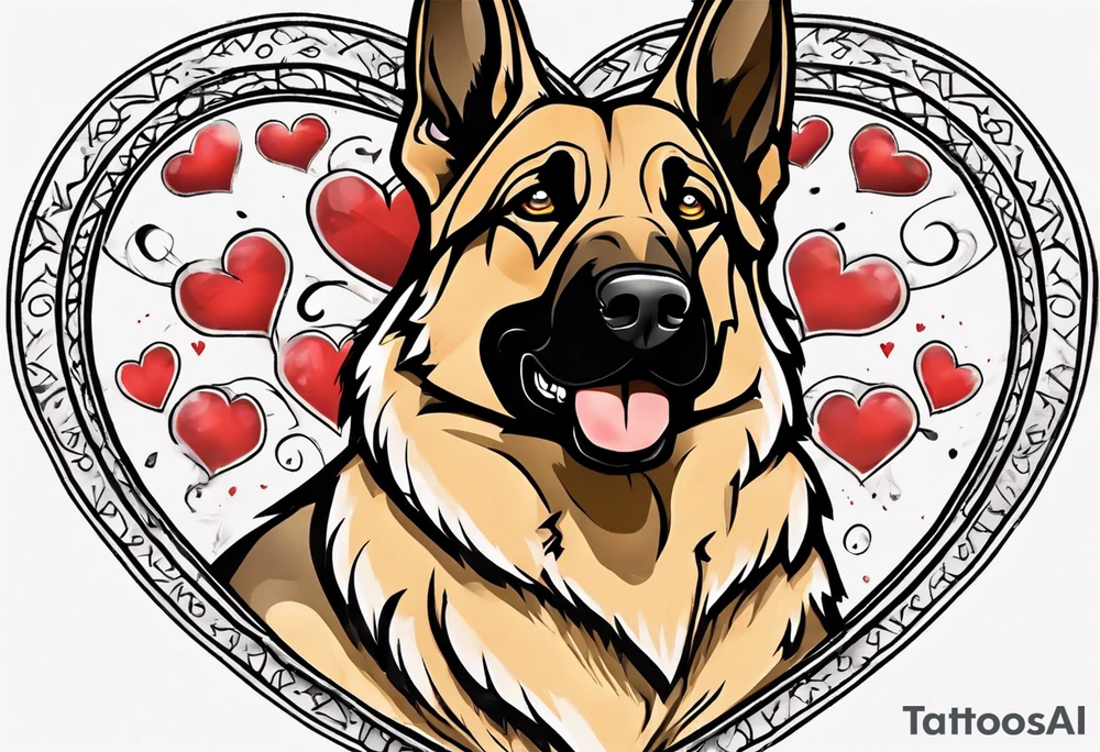 German Shepherd on a heart background tattoo idea