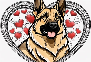 German Shepherd on a heart background tattoo idea