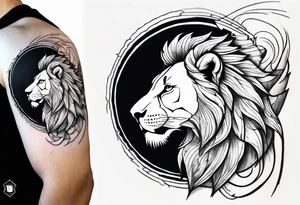 half sleeve from shoulder to elbow. lion for strength, kite for childhood, and light burst over the top of the shoulder. tattoo for a male so should be masculine. strong shade work tattoo idea