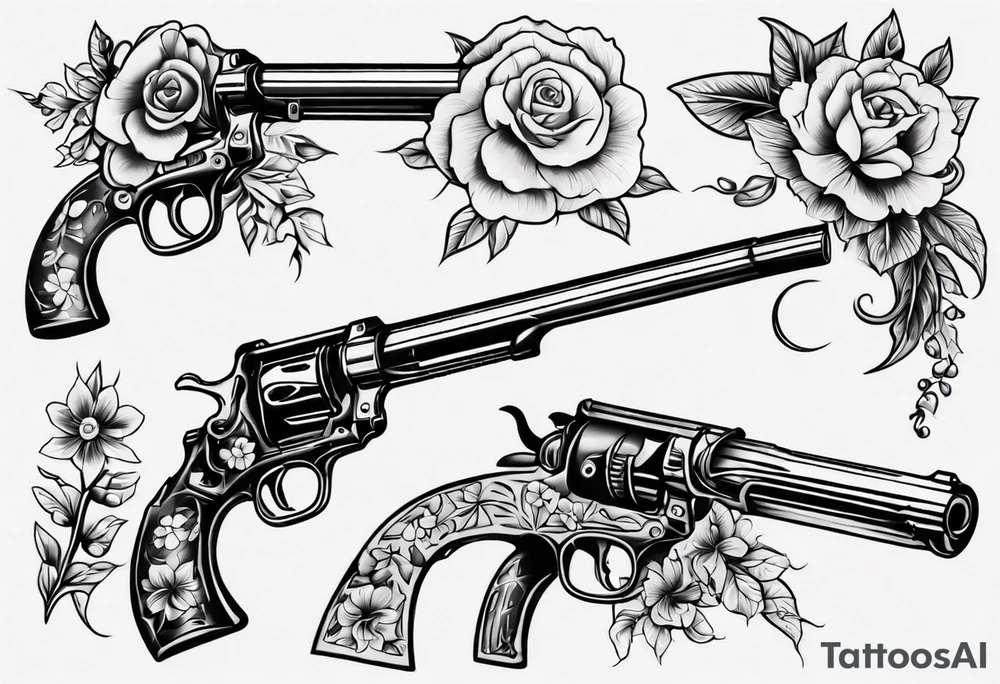 Gun with flowers tattoo idea