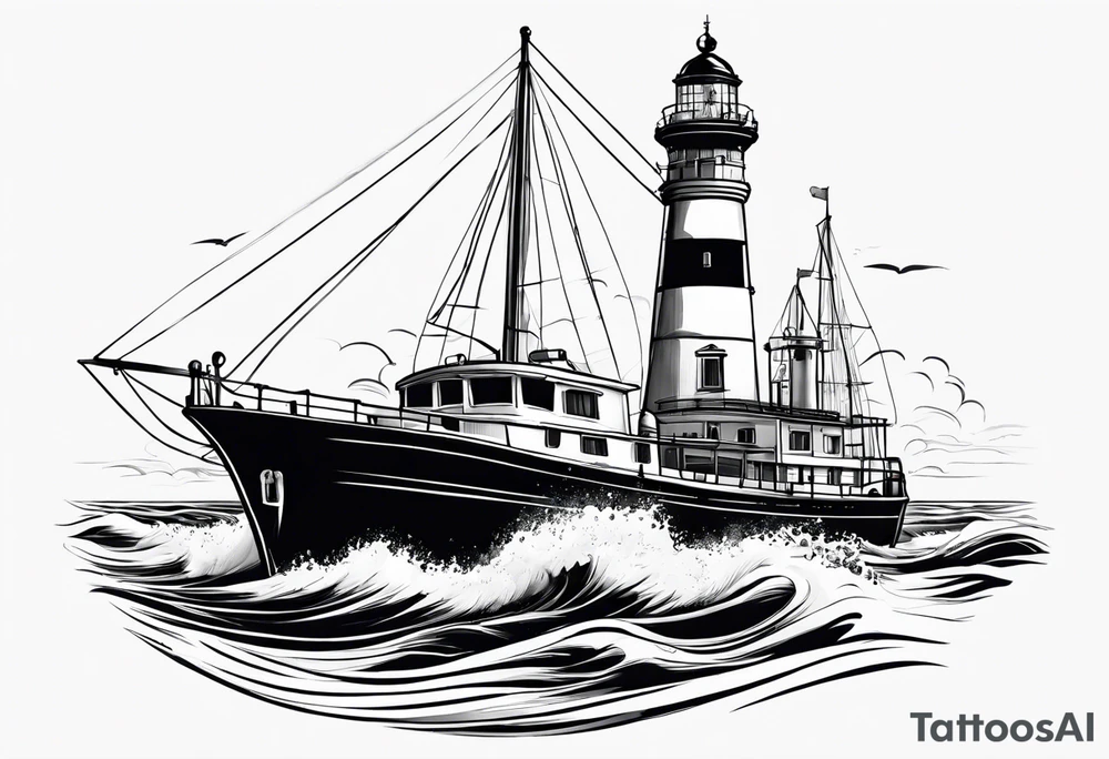 phare maritime dans un bateau a voiles. tattoo idea