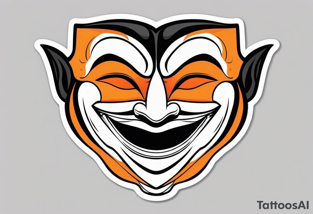 Laughing mask that is orange and black simplistic tattoo idea