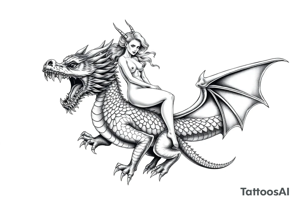 small naked girl riding big dragon, slut tattoo idea