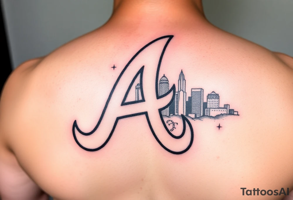 Atlanta Braves letter logo “A” overlapping a piece of the Atlanta skyline in the back. Small and jam packed tattoo idea