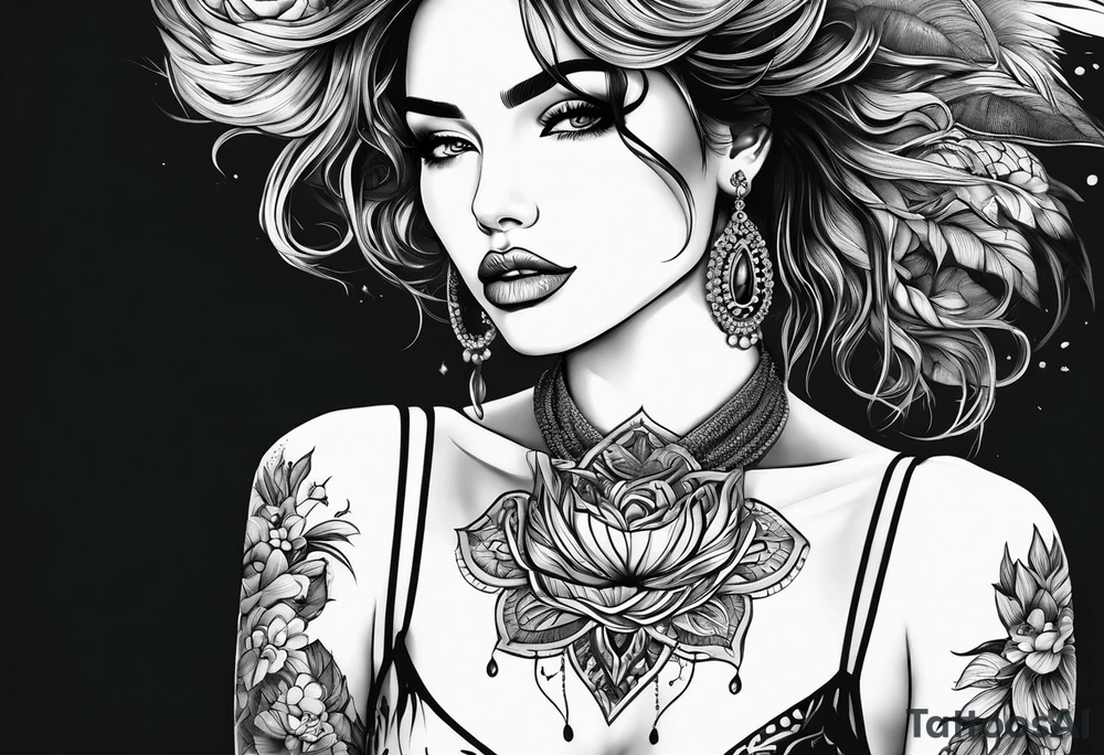 Woman with a peaceful face and man with a panic face tattoo idea