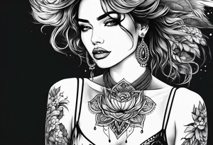 Woman with a peaceful face and man with a panic face tattoo idea