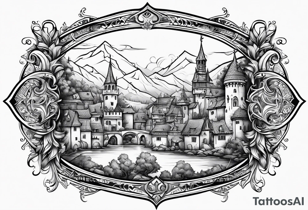 medieval tribal city vignette tattoo idea