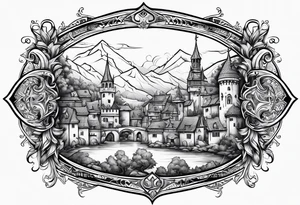 medieval tribal city vignette tattoo idea