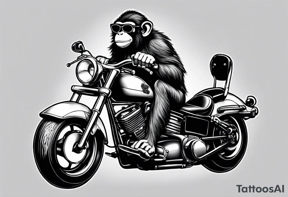 Monkey riding a chopper motorcycle with sunglasses on, a cigarette hanging out of his mouth tattoo idea