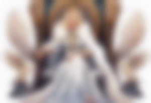 a 40-year-old Norse queen with blonde hair wearing a white fur cloak sitting on a throne with a dove on her shoulder tattoo idea