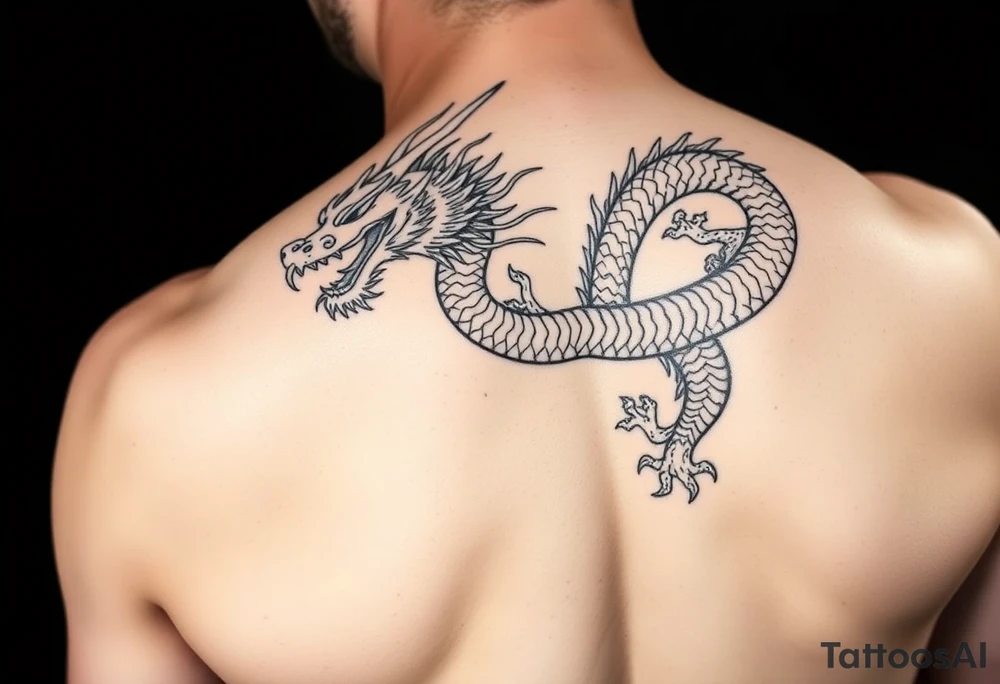 Traditional Japanese dragon full back tattoo idea