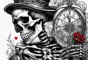 depressed skeleton holding his heart in his hand with a dagger through it tattoo idea