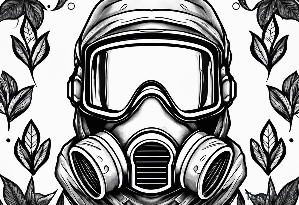 plants growing around a hazmat suit mask tattoo idea