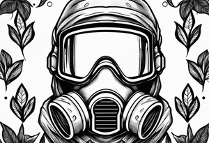 plants growing around a hazmat suit mask tattoo idea