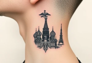 St. George 
3 russian imperial crowns above the Russian coat of arms double eagle
Russian sabre
The Kremlin or St. Basil's Cathedral scene 
on the side of my neck tattoo idea