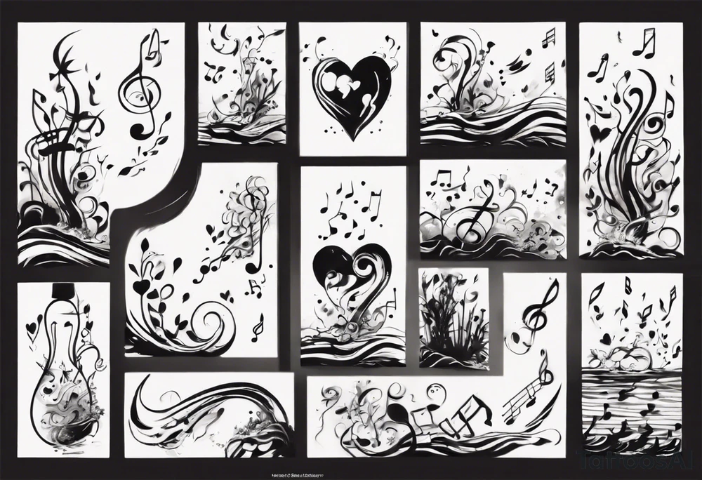 Diving into love , music notes, simplicity water scene tattoo idea Diving into love , music notes, simplicity water scene tattoo idea