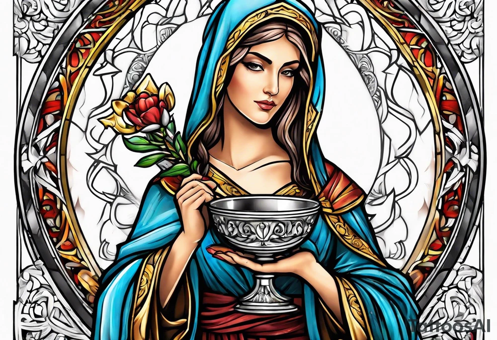 Female saint holding a chalice tattoo idea