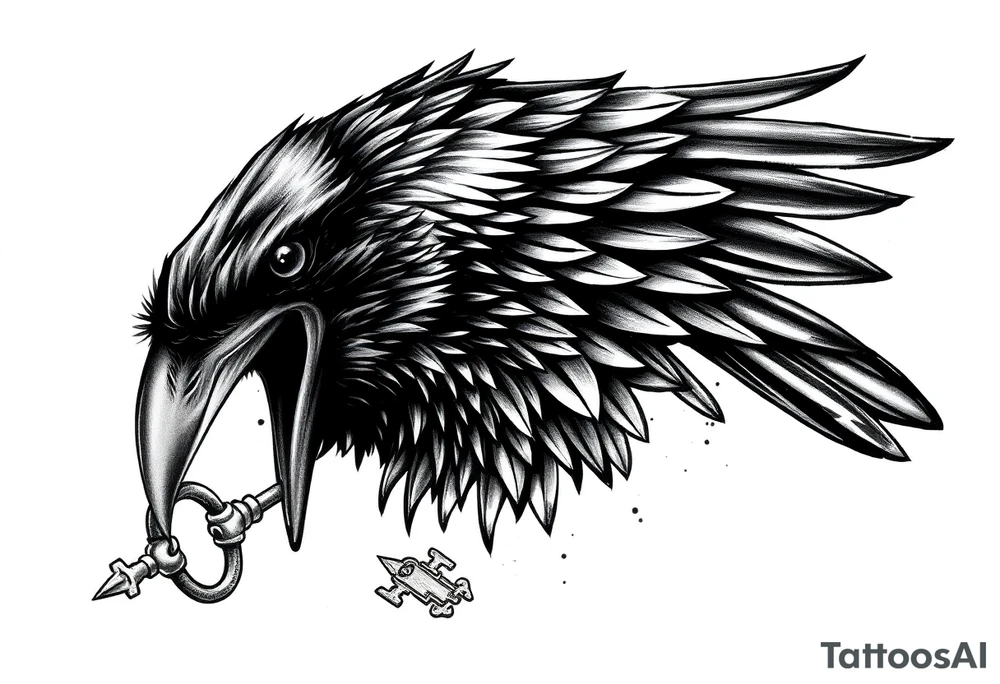 a raven with a key in his beak. tattoo idea