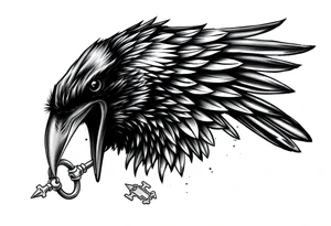 a raven with a key in his beak. tattoo idea
