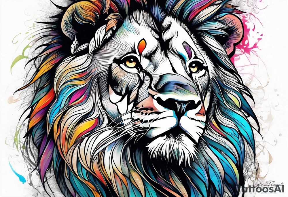 powerful majestic lion, close-up tattoo idea